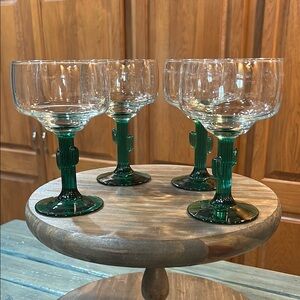Qty 4 Green Cactus Stem Southwestern Margarita Cocktail 8oz Party Glasses
